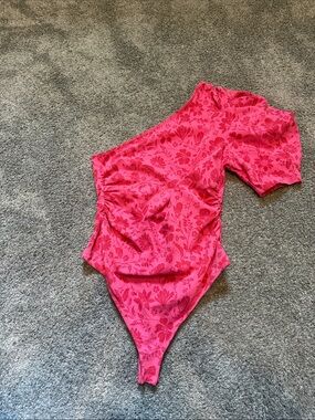 Free People Hot Pink One-Shoulder Floral Bodysuit